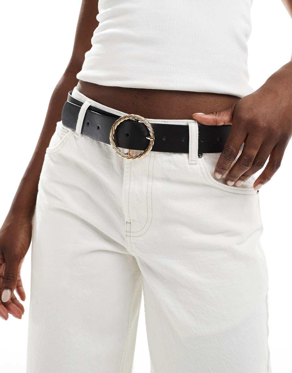 ASOS DESIGN gold twist buckle waist and hip jeans belt-Black Product Image