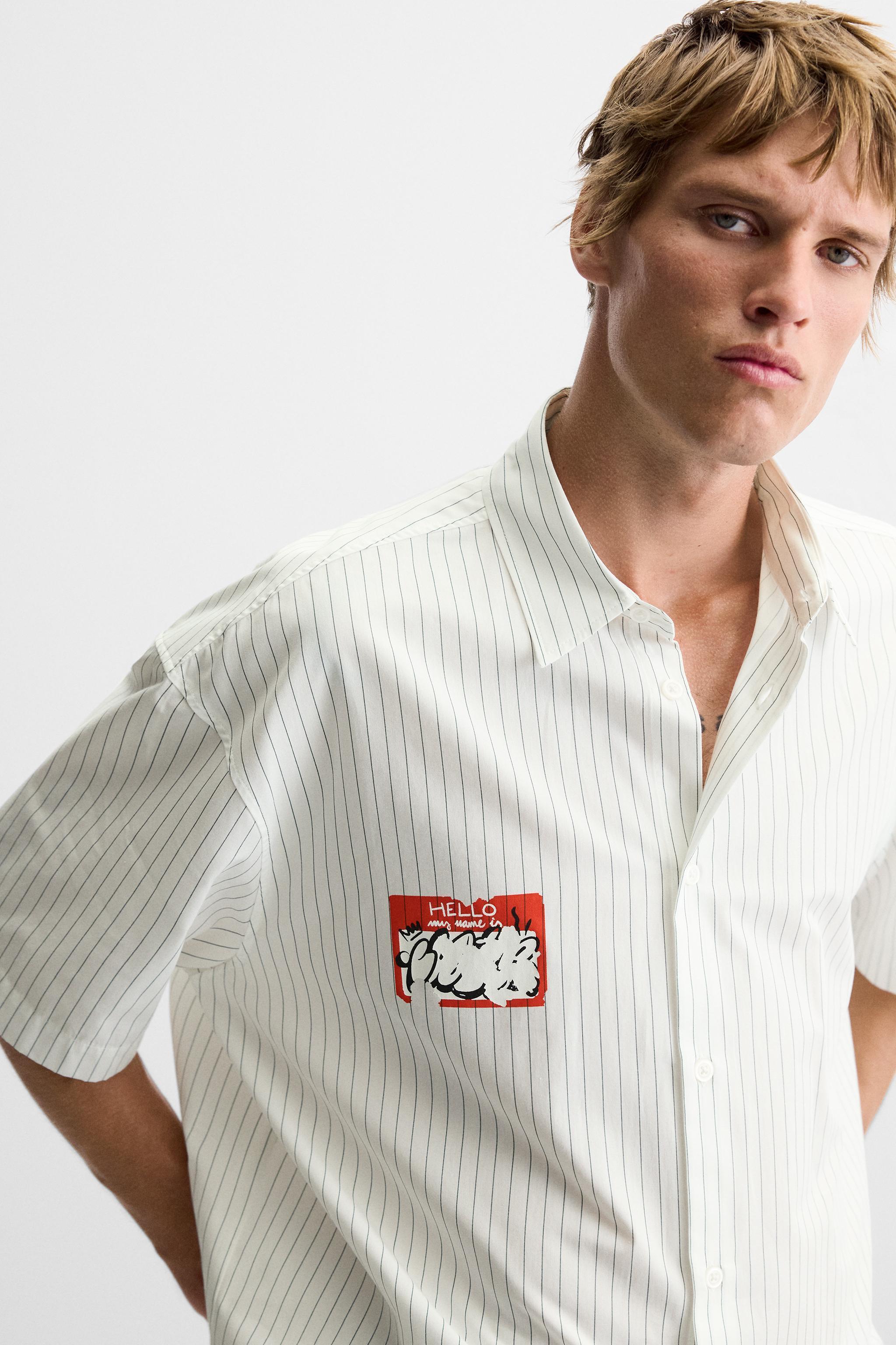 STICKER PRINT STRIPED SHIRT Product Image