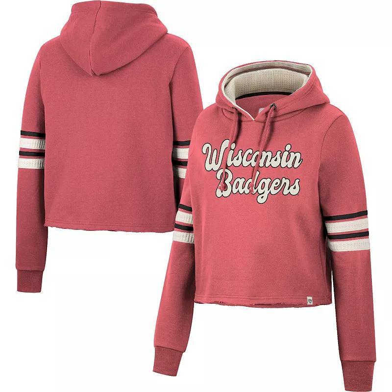 Womens Colosseum Wisconsin Badgers Retro Cropped Pullover Hoodie Product Image