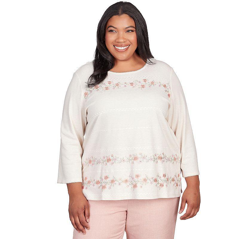 Plus Size Alfred Dunner Floral Biadere Embroidery Split Hem Top, Womens Product Image