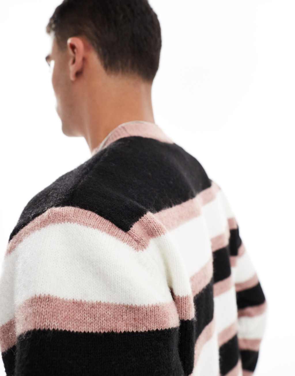 Bershka colored stripe knit sweater in pink Product Image