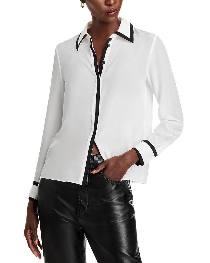 Willa Silk Placket Top In Off White/black Product Image