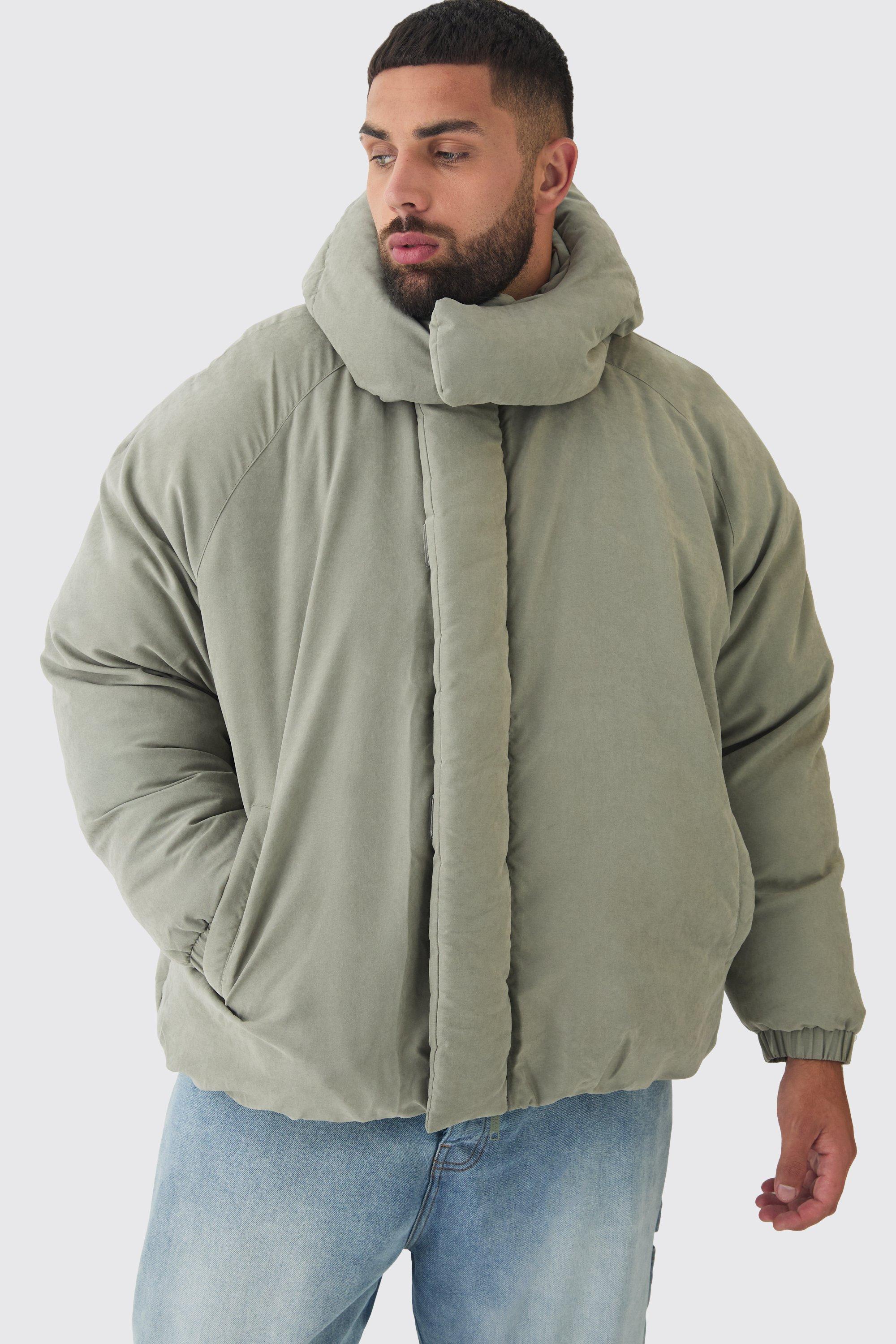 Plus Man Extreme Heavy Padded Hooded Puffer Coat In Stone | boohooMAN USA Product Image