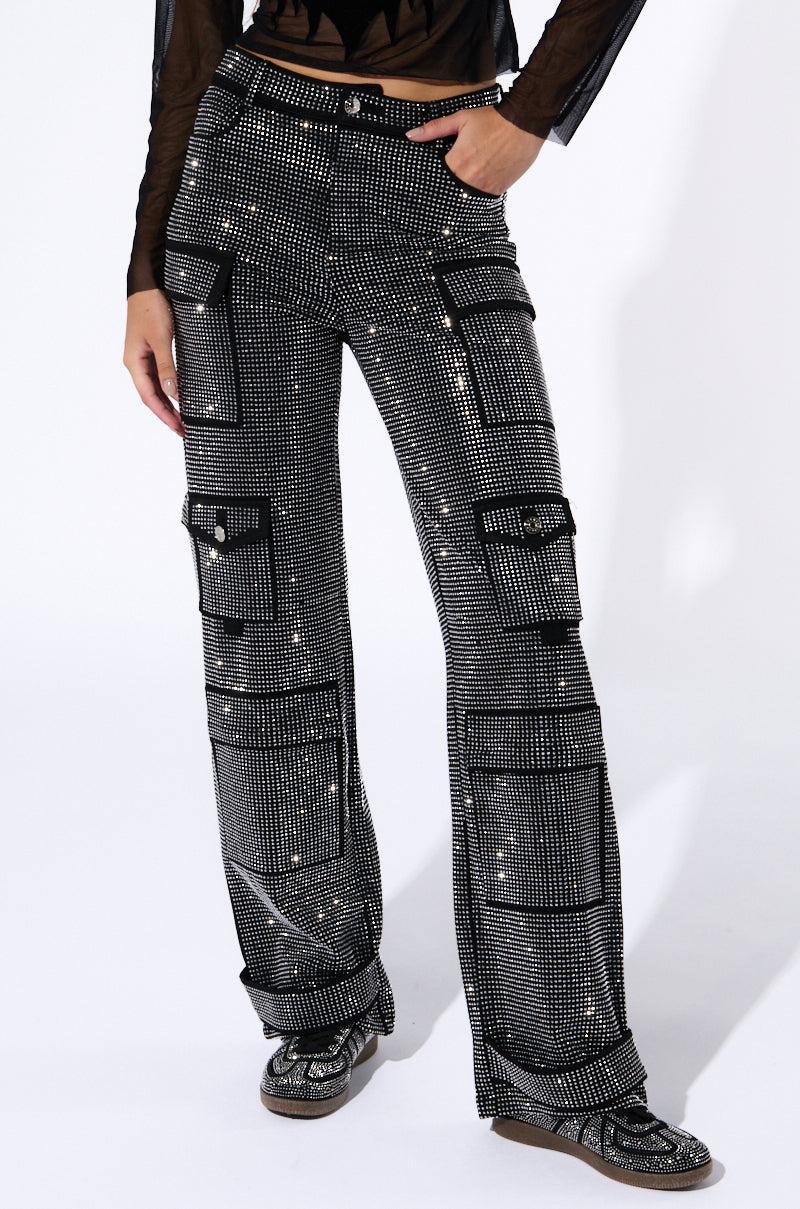 AMMO BONNE SOIREE RHINESTONE CARGO PANTS IN BLACK Product Image