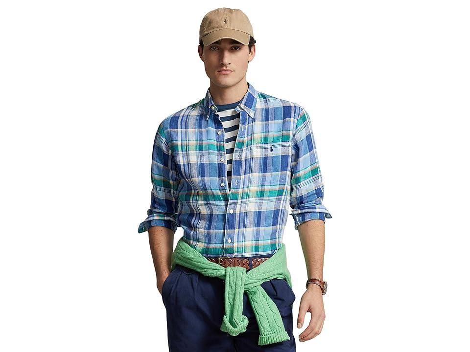 Polo Ralph Lauren Classic Fit Plaid Linen Shirt (6357A /Green Multi) Men's Clothing Product Image