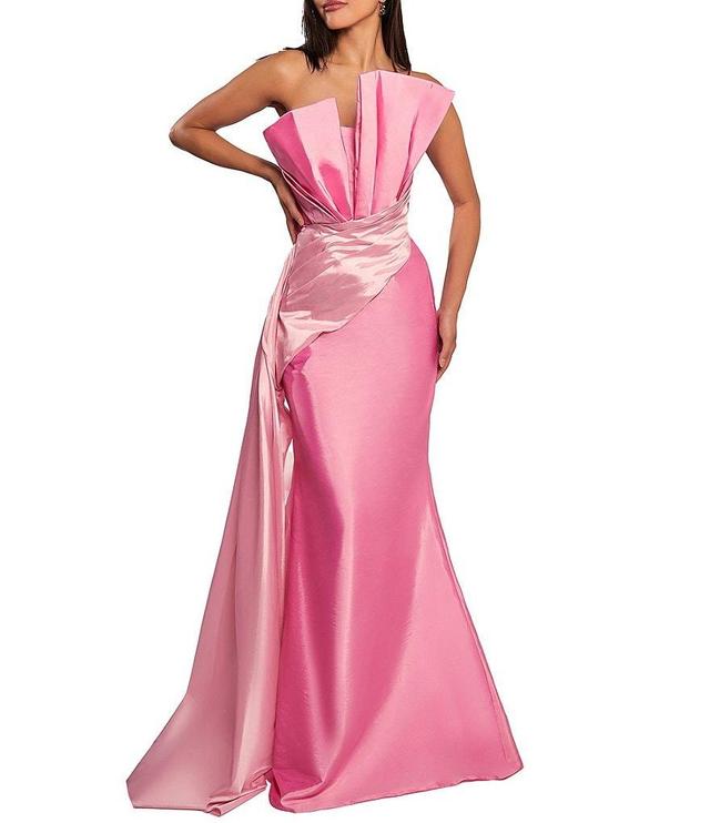 Terani Couture Taffeta Strapless Asymmetrical Bodice Two-Tone Drape Mermaid Dress Product Image