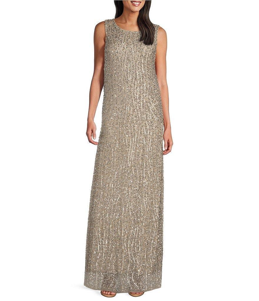 Pisarro Nights Petite Size Sequin Mesh Crew Neck Sleeveless Sheath Dress Product Image