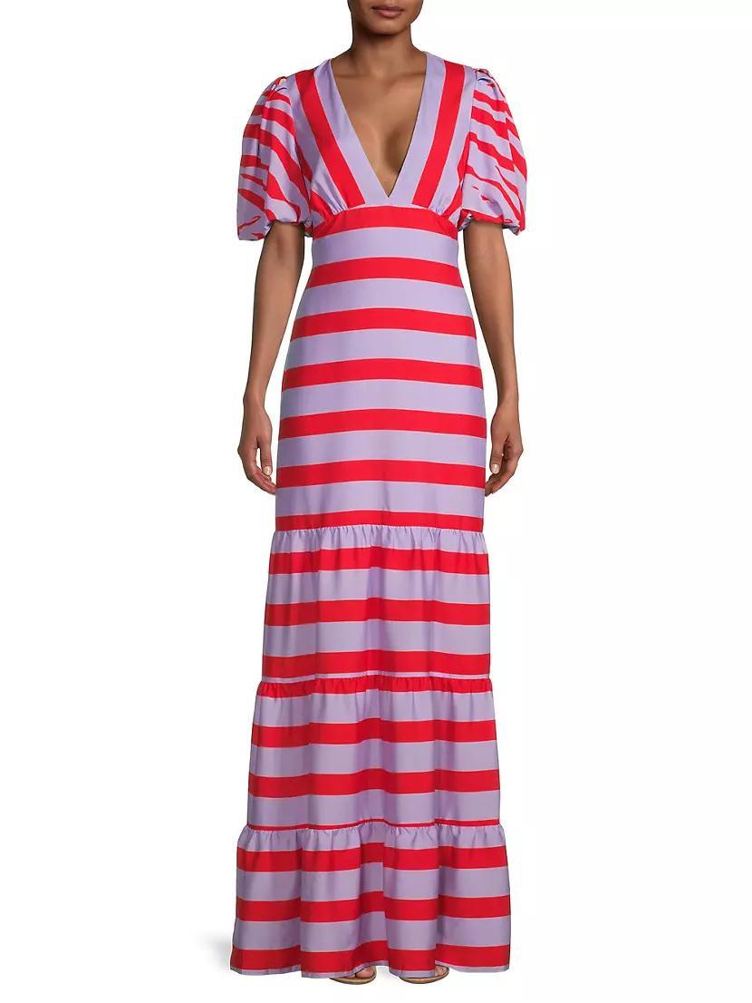 Tiered Stripe V-Neck Maxi Dress Product Image