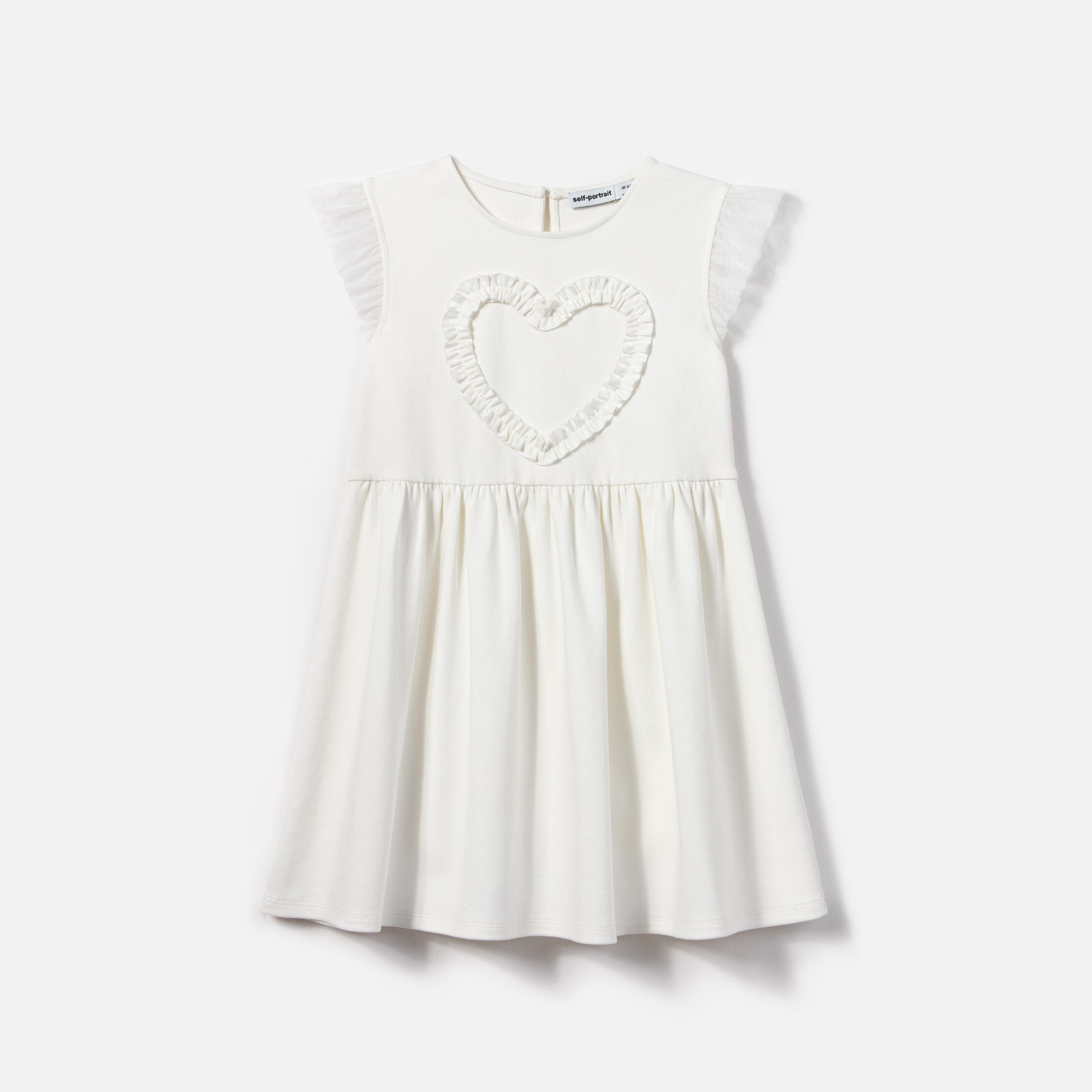 White Jersey Ruffle Heart Dress Product Image