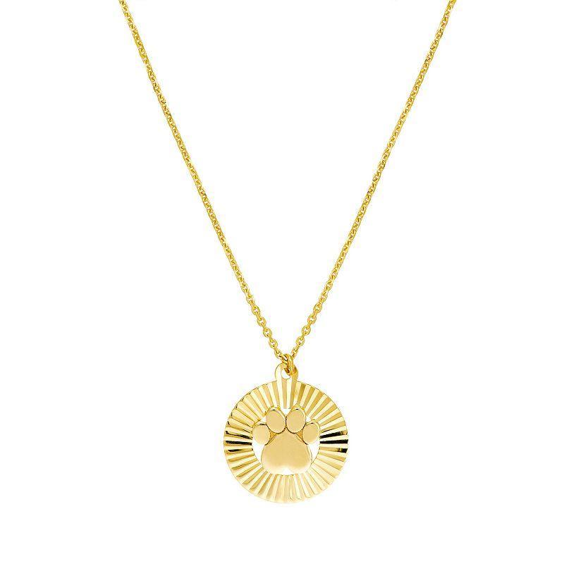 14k Gold Radiant Disk Paw Print Adjustable Necklace, Womens Product Image