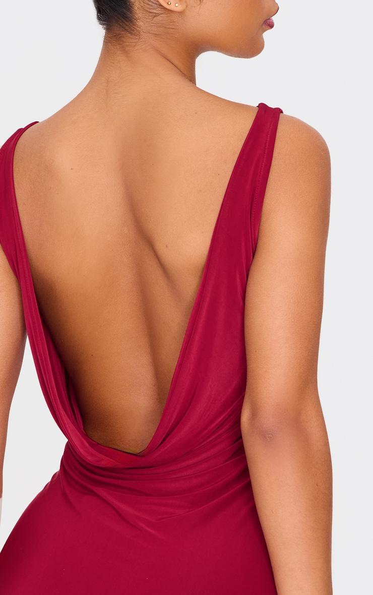 Burgundy Racer Neck Cowl Back Mini Dress Product Image