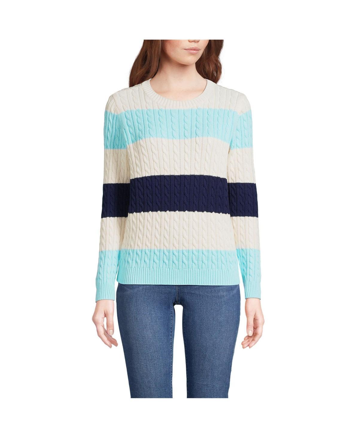 Lands End Womens Drifter Cable Crew Neck Sweater - Navy Product Image