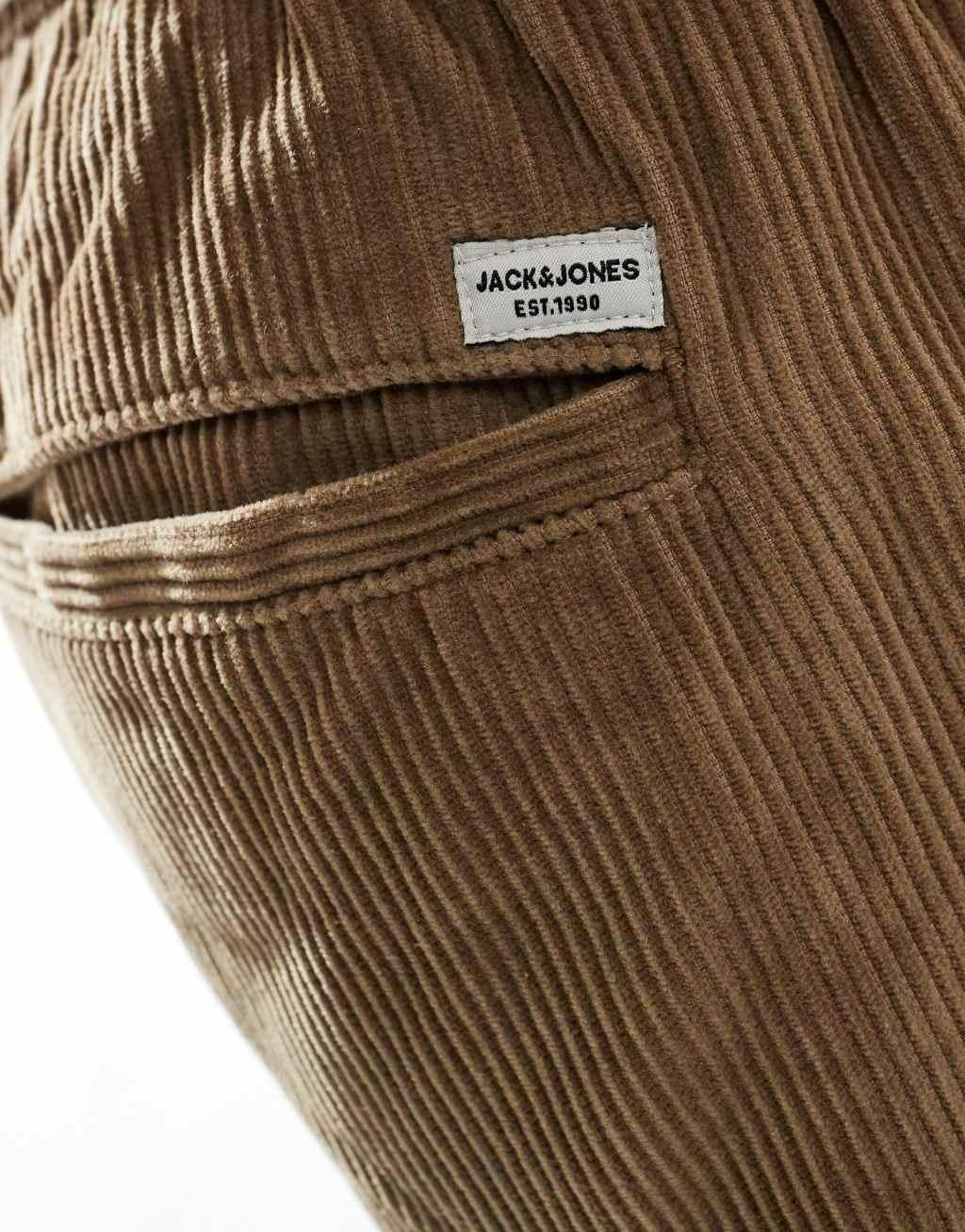 Jack & Jones loose fit drawstring cord pants in tan Product Image