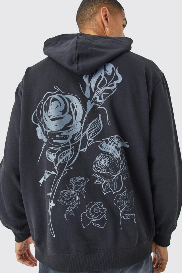 Oversized Rose Graphic Hoodie | boohooMAN USA Product Image