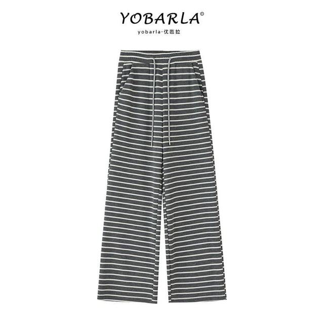 High Waist Striped Wide Leg Pants Product Image