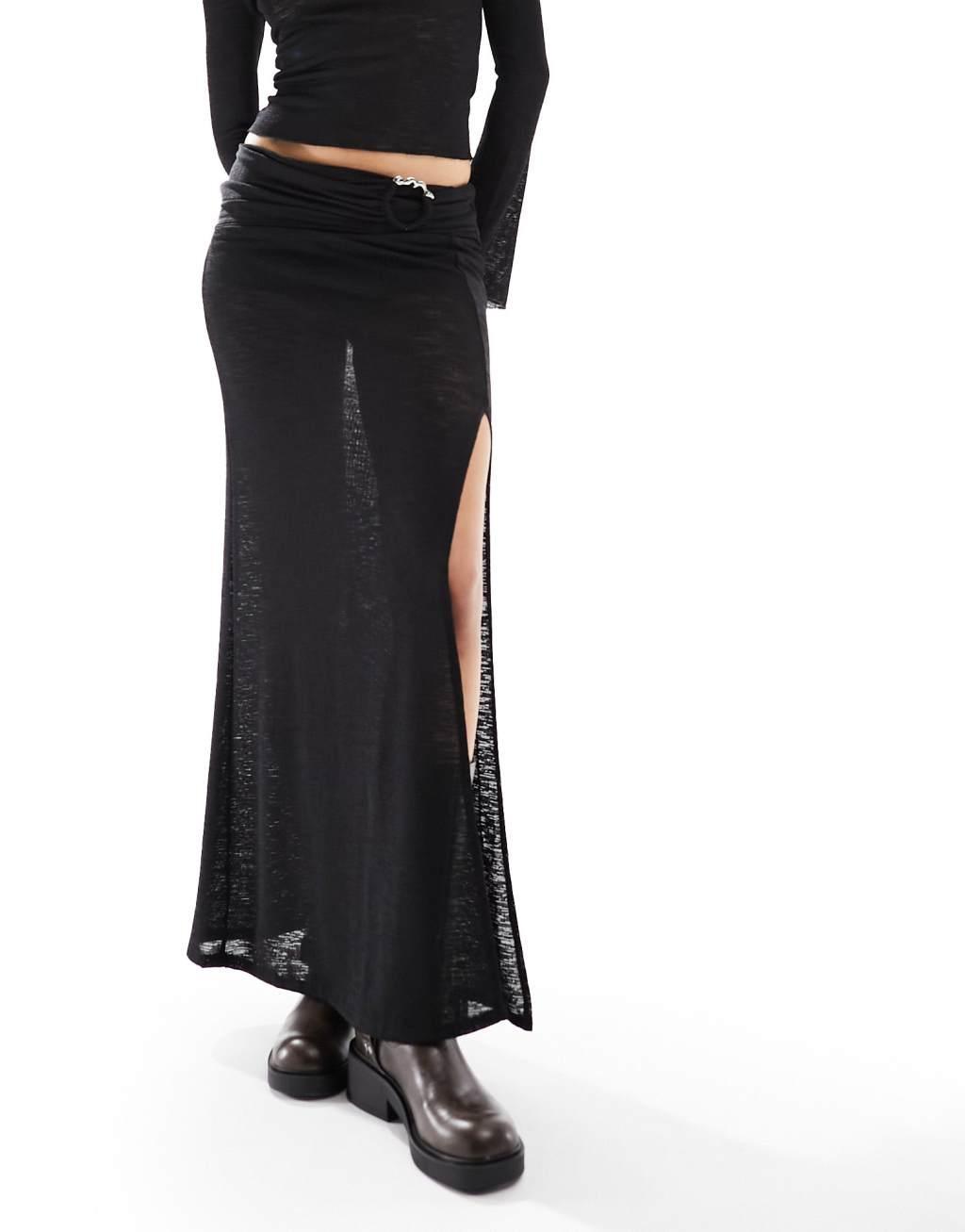 COLLUSION trim detail knit maxi skirt in black Product Image