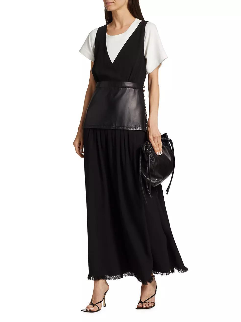 Leather-Inset Crepe Maxi Dress Product Image