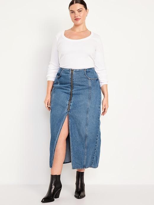 Mid-Rise Jean Maxi Skirt Product Image