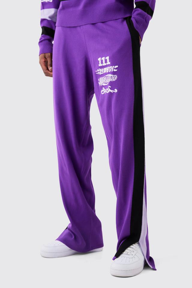 Mens Purple Relaxed Fit Moto Knitted Joggers, Purple Product Image