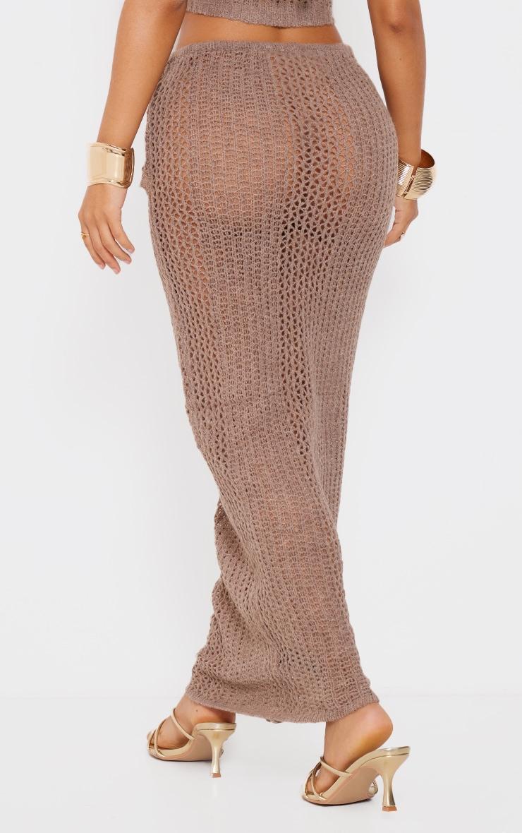 Petite Taupe Knitted Fold Over Midaxi Skirt Product Image