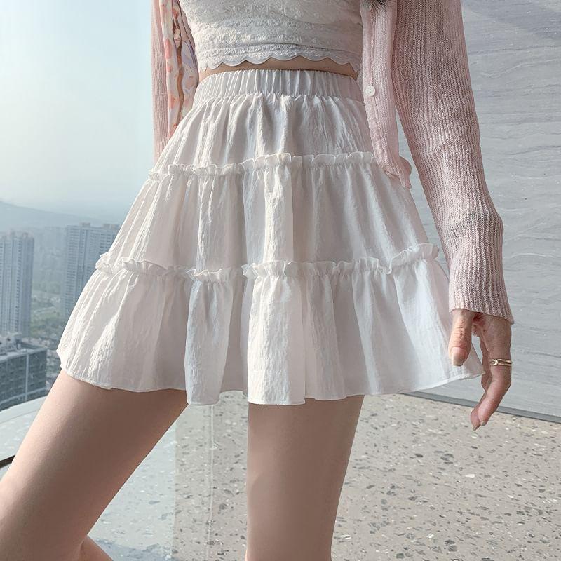 Balletcore Elastic Waist Frill Tim Tiered Mini A-Line Skirt Product Image