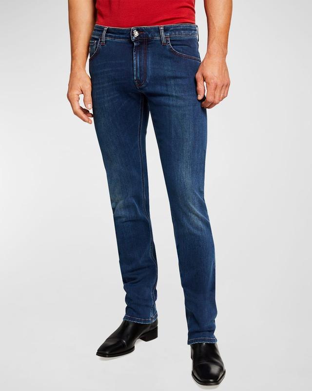 Mens Dark-Wash Straight-Leg Denim Jeans Product Image