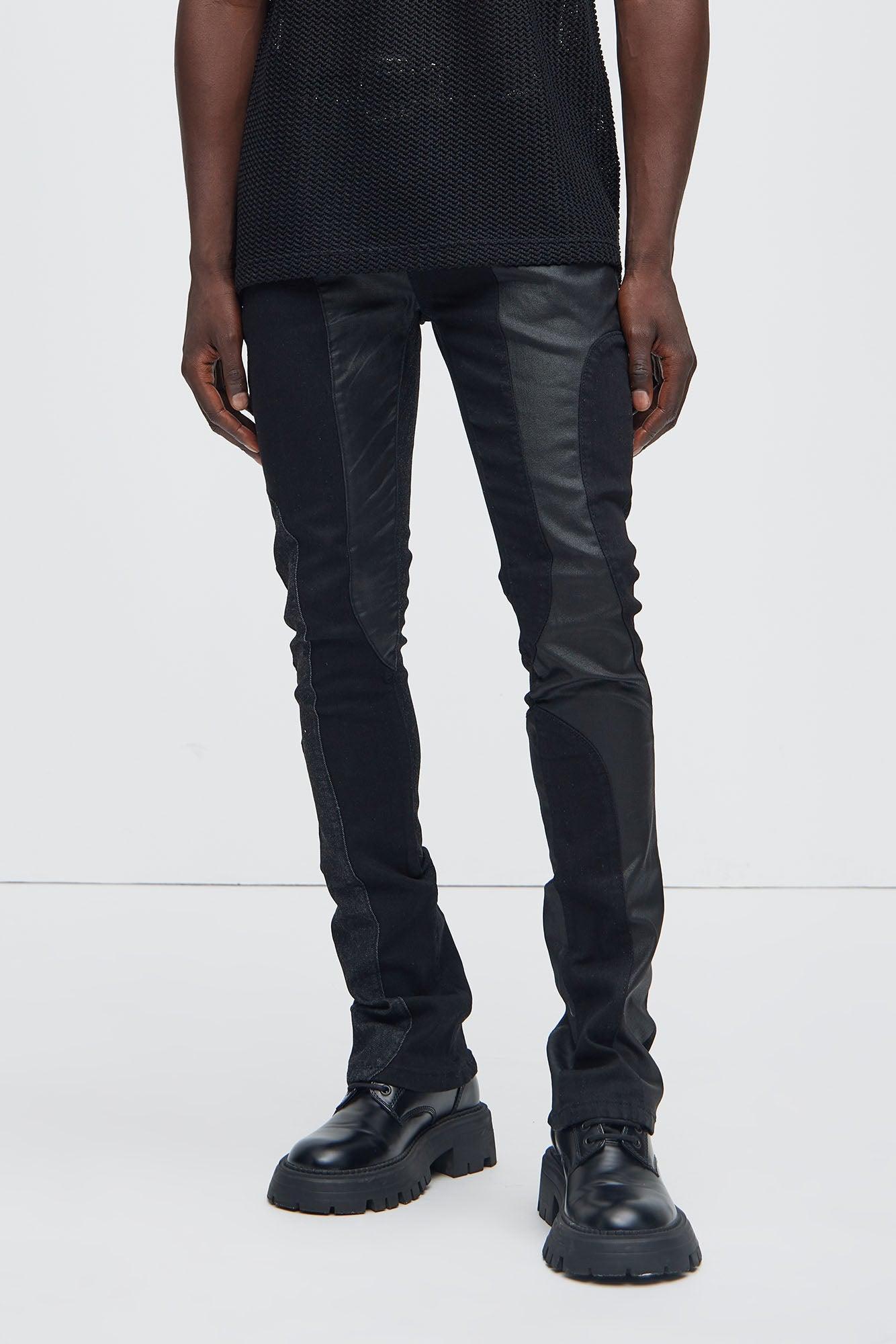 Go Down Waxed Skinny Flared Pants - Black Product Image