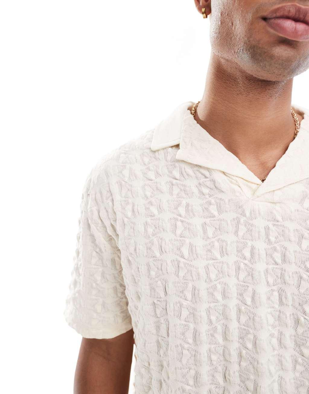 ASOS DESIGN relaxed polo with revere collar in beige texture Product Image