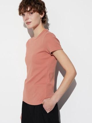 Womens Soft Ribbed Crew Neck Short-Sleeve T-Shirt Orange Small UNIQLO US Product Image