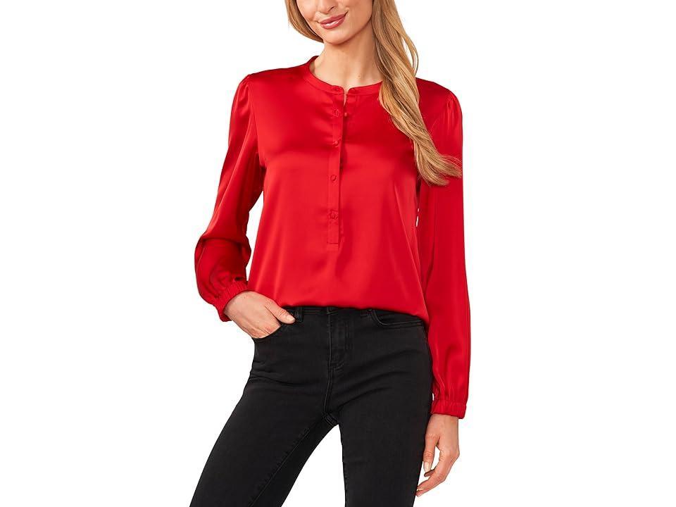 CeCe Womens Long Sleeve Crew Neck Button-Up Blouse Product Image