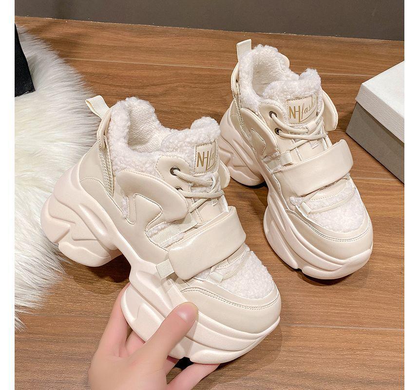 Platform Fleece Panel Faux Leather Fleece-Lined Sneakers product image