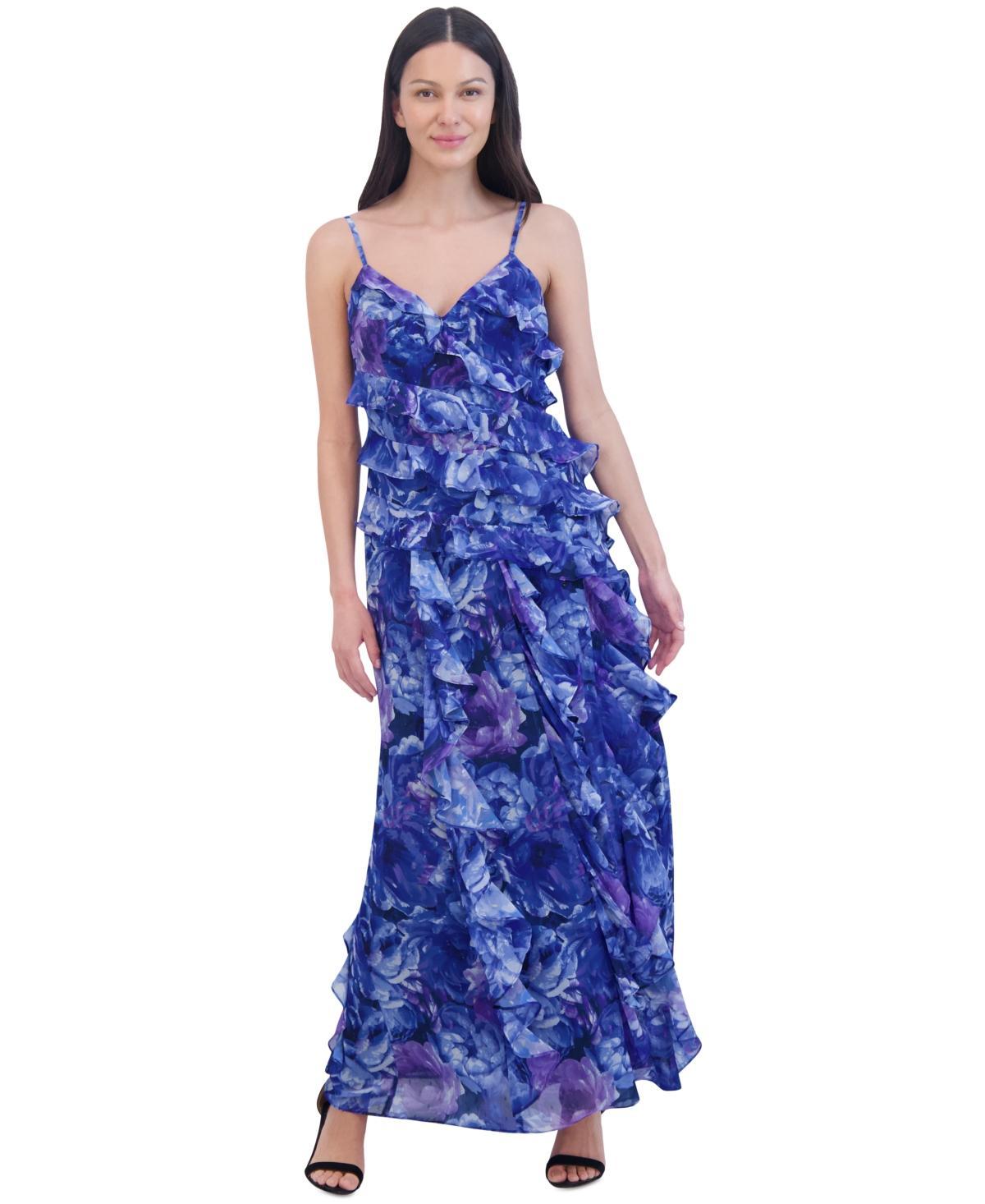 Women's Ruffled Floral-Print Sleeveless Chiffon Gown Product Image