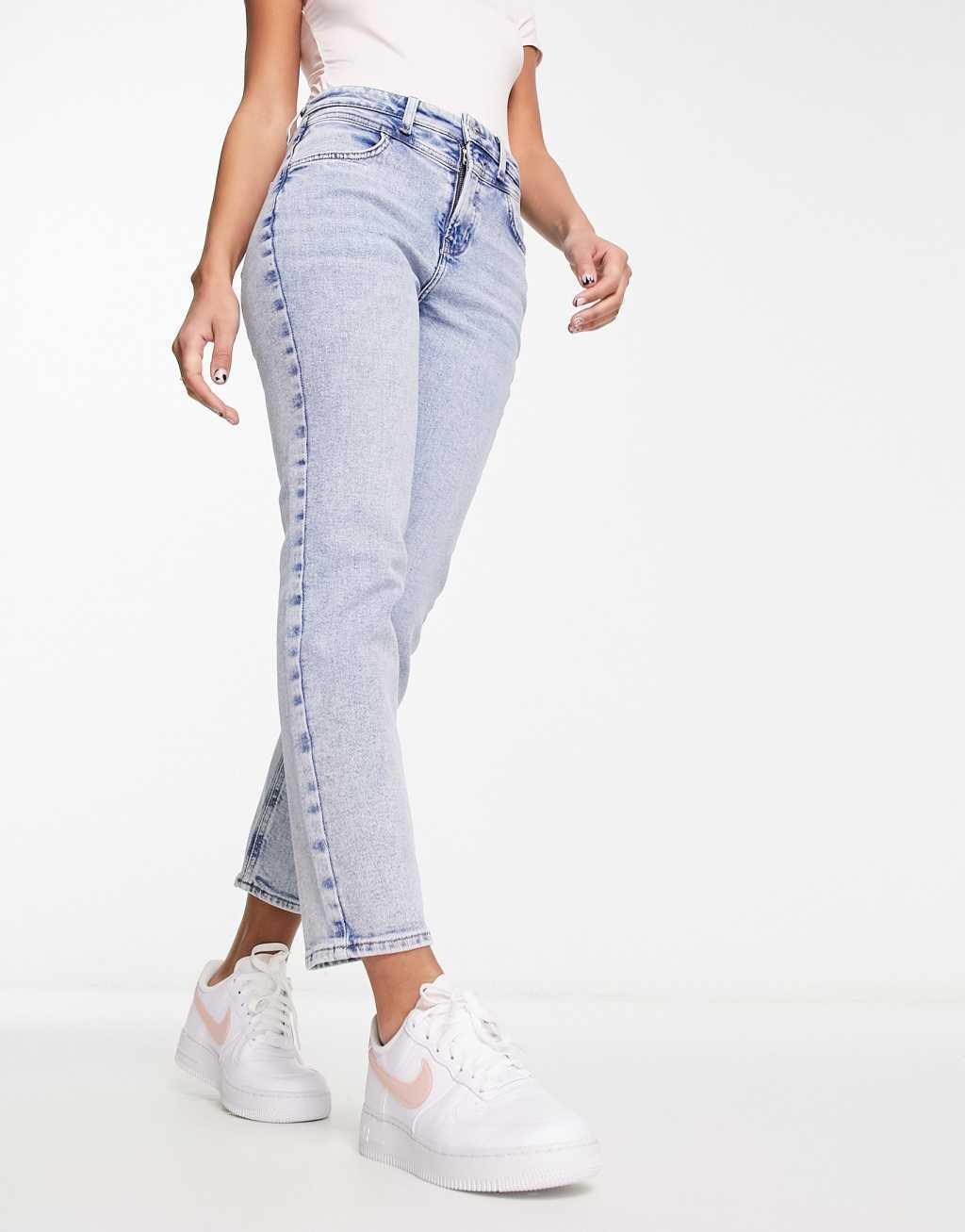 Only acid wash seam detail jeans in light blue denim Product Image