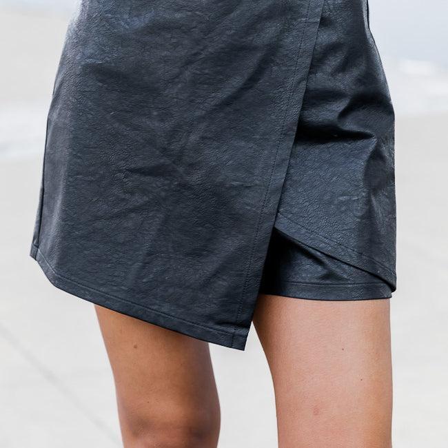 Rockin' Years Black Faux Leather Skort Product Image