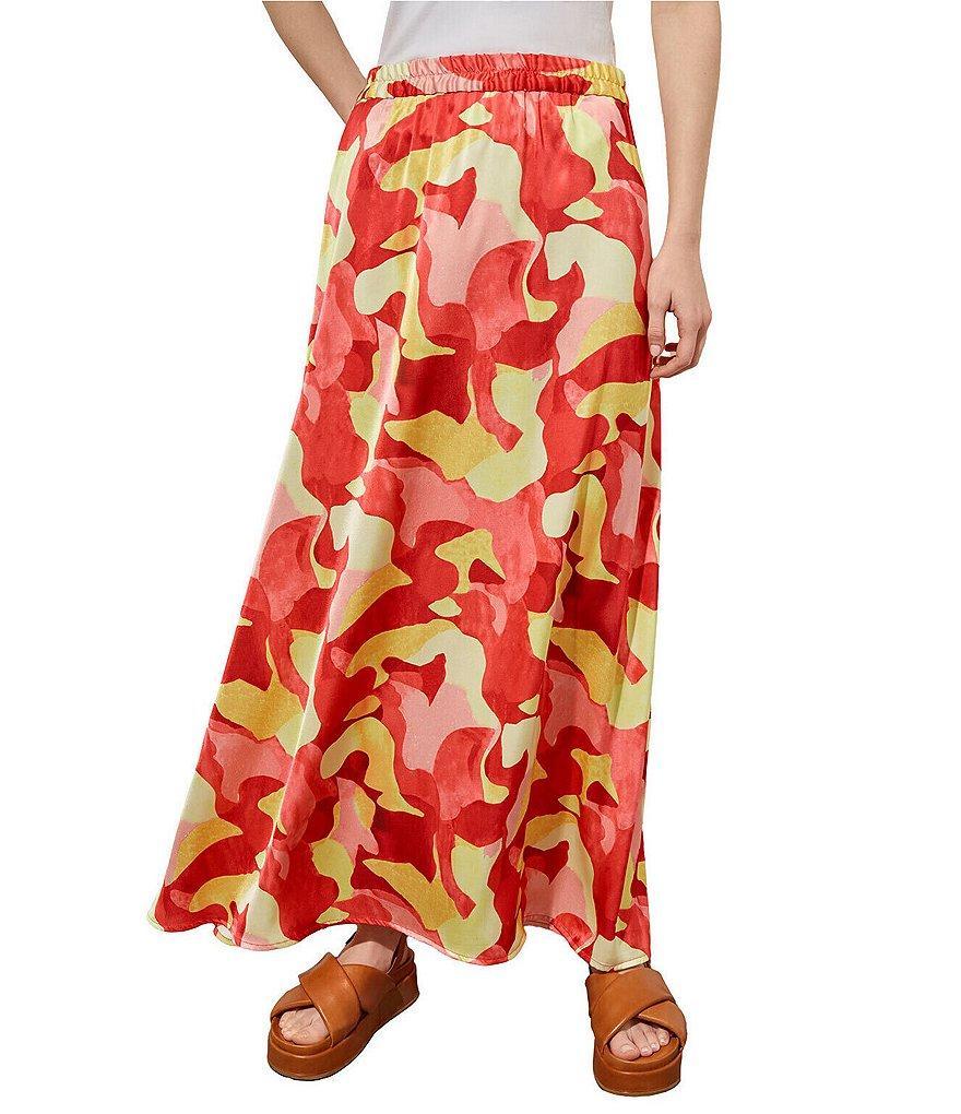 Ming Wang Crepe De Chine Abstract Print Maxi A-Line Skirt Product Image