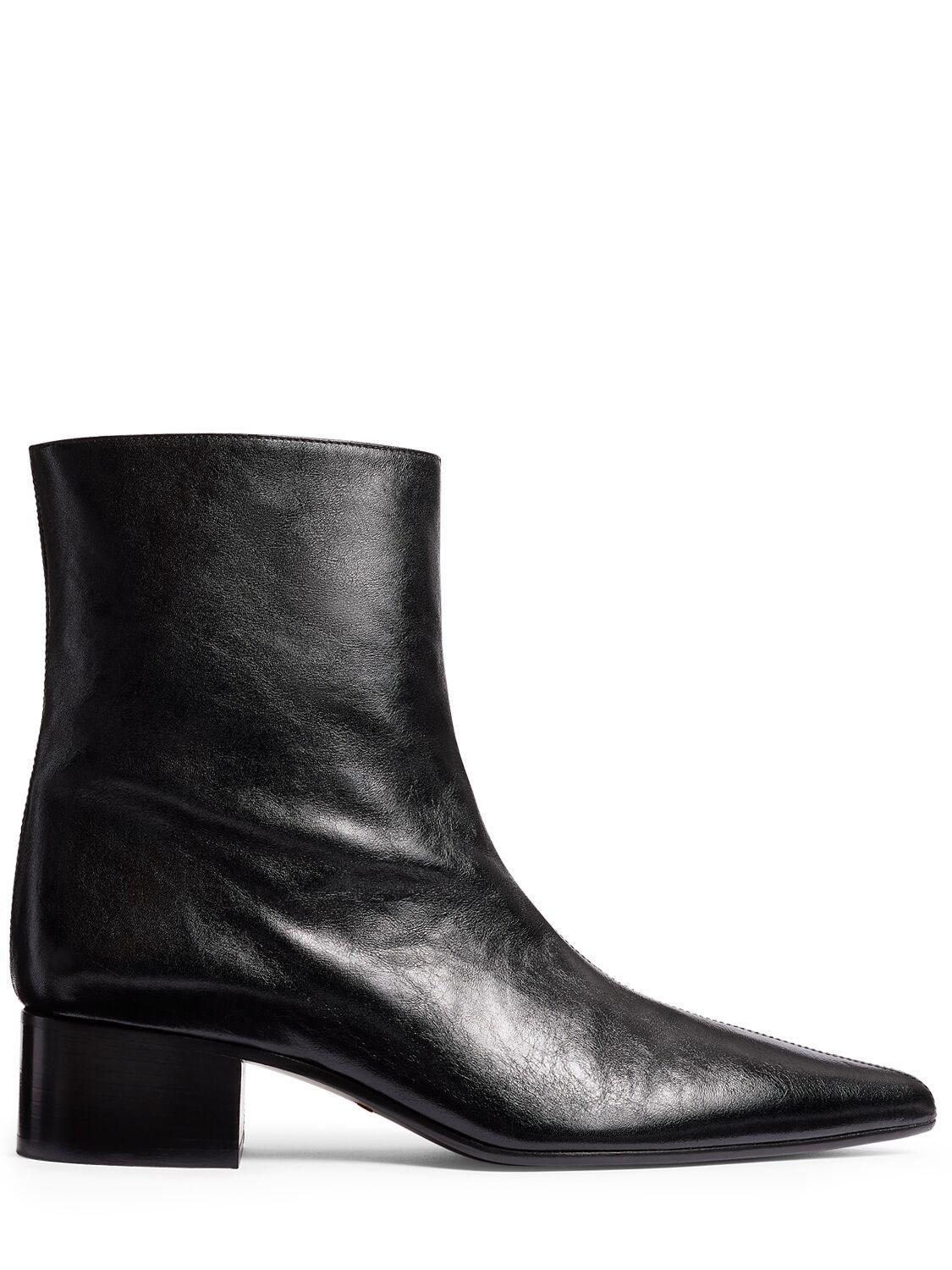 KHAITE 40mm Andee Glazed Leather Ankle Boots In Black Product Image