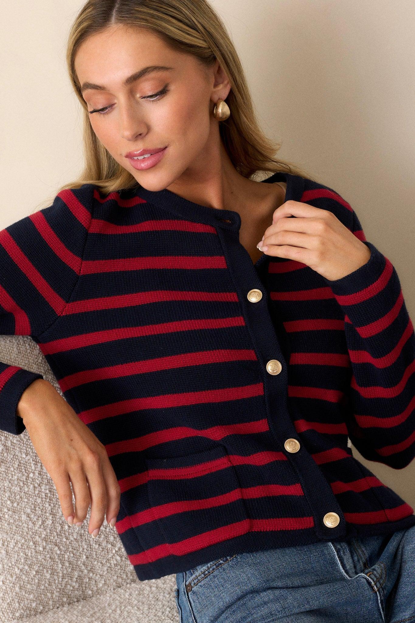 The Time Is Right 100% Cotton Red Stripe Cardigan Product Image