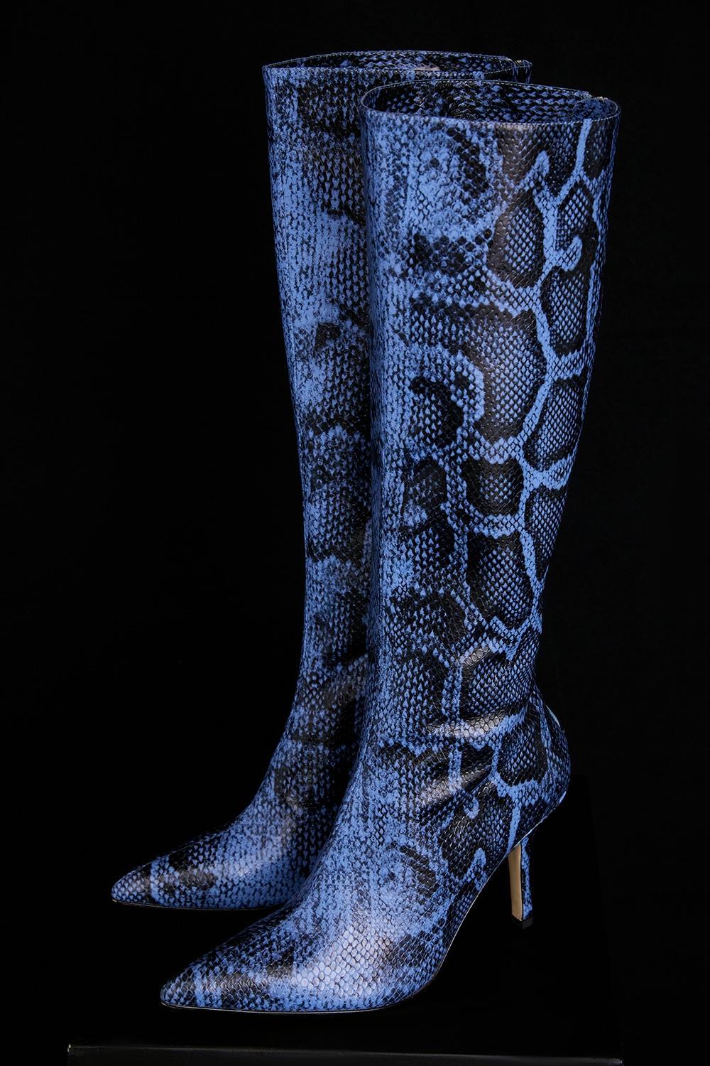 Royale Blue Print Leather Knee High Boots Product Image