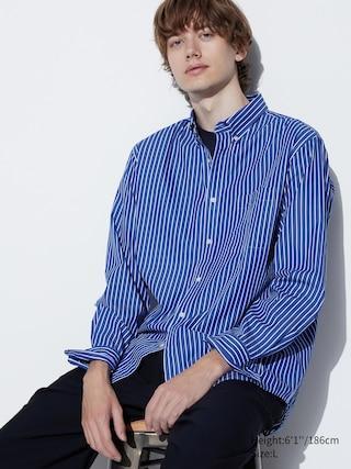 Mens Broadcloth Shirt Striped Blue Medium UNIQLO US Product Image