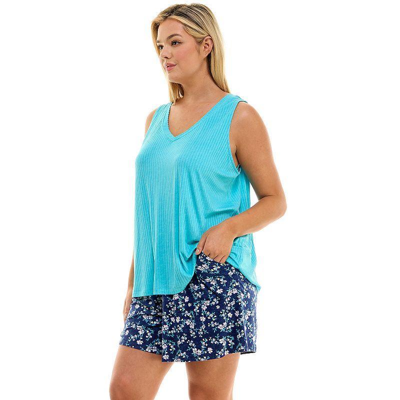 Plus Size Croft & Barrow Pajama Short and Pajama Tank Top Set, Womens Turq/Blue Product Image