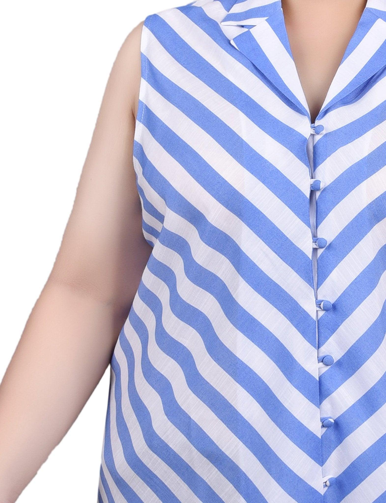 NY Collection Sleeveless Collared Chevron Striped Blouse - Plus Product Image