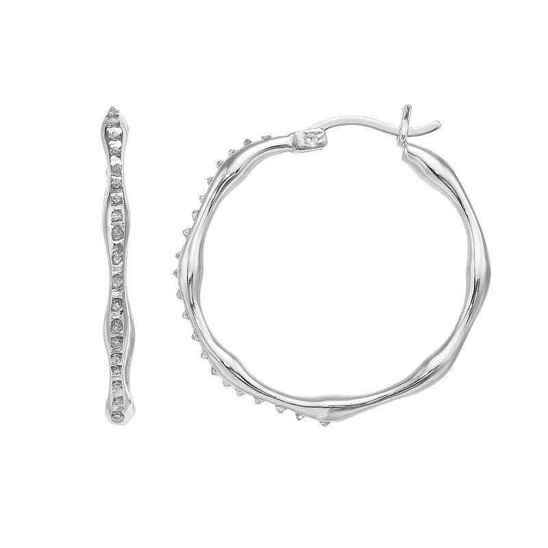 Diamond Mystique Sterling Silver Diamond Accent Pinched Hoop Earrings, Womens Product Image