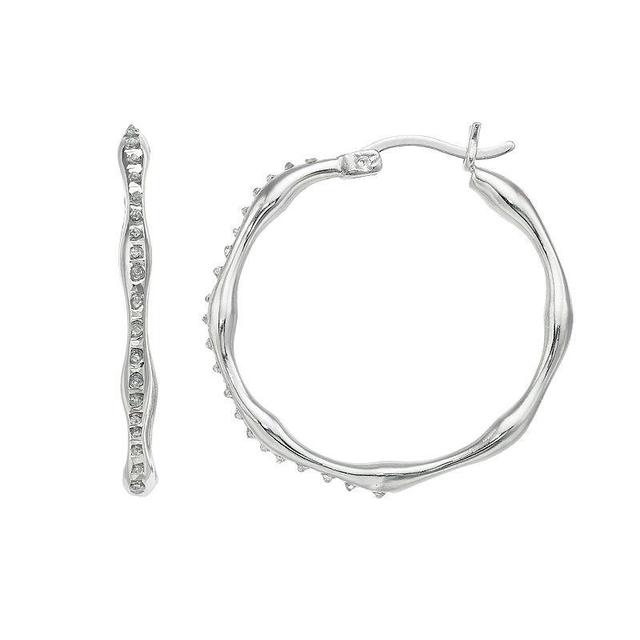 Diamond Mystique Sterling Silver Diamond Accent Pinched Hoop Earrings, Womens, White Product Image