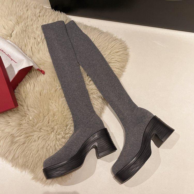 Block Heel Platform Over-The-Knee Sock Boots product image