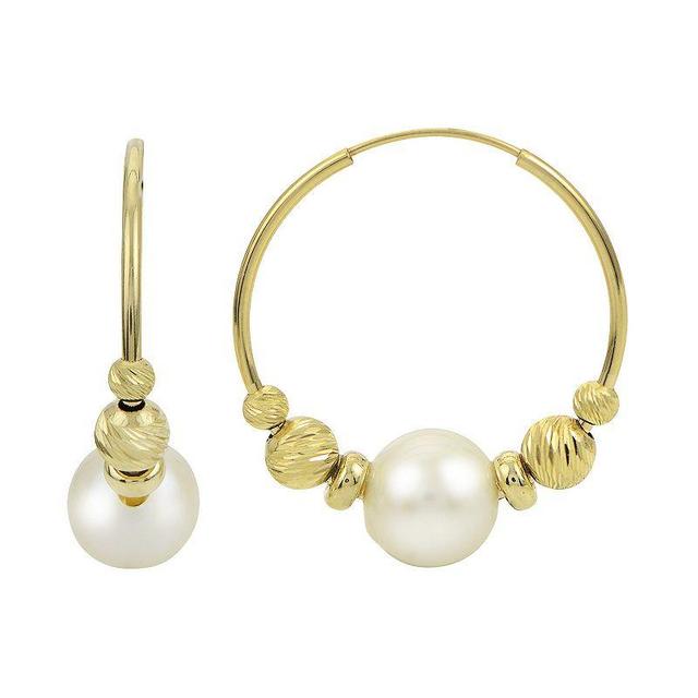 PearLustre by Imperial 14k Gold Freshwater Cultured Pearl & Brilliance Bead Hoop Earrings, Womens Product Image