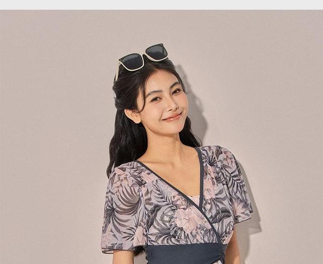 Short-Sleeve V-Neck Floral Swim Dress Product Image