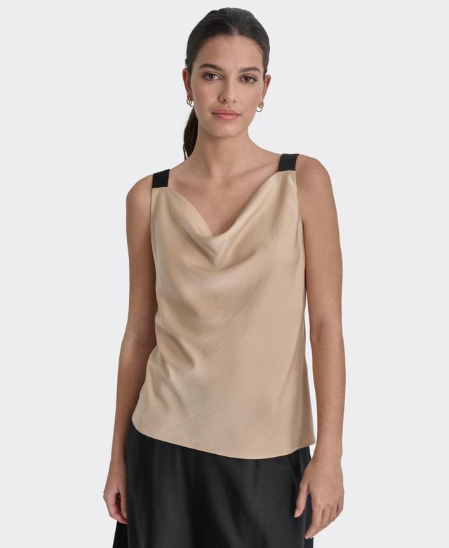 Dkny Womens Cowlneck Sleeveless Colorblocked-Strap Tank Top Product Image