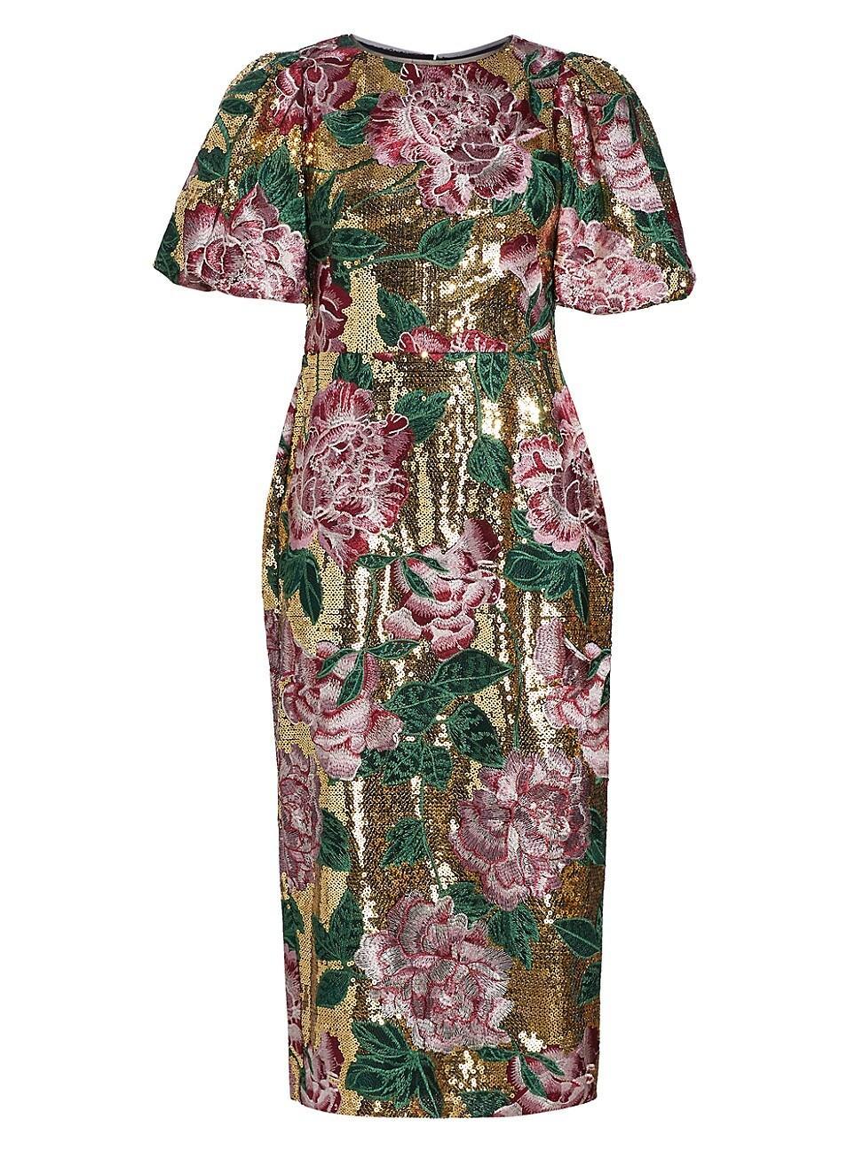 Womens Embroidered Floral Midi-Dress Product Image