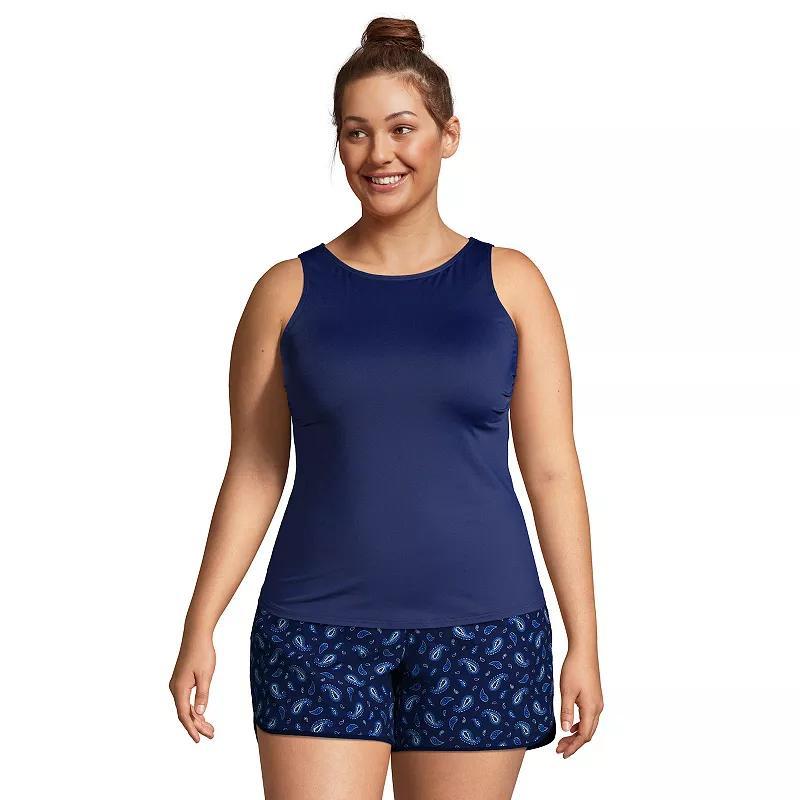 Plus Size Lands End UPF 50 Bust Minimizer Tankini Swimsuit Top, Womens Deep Blue Stripe Product Image