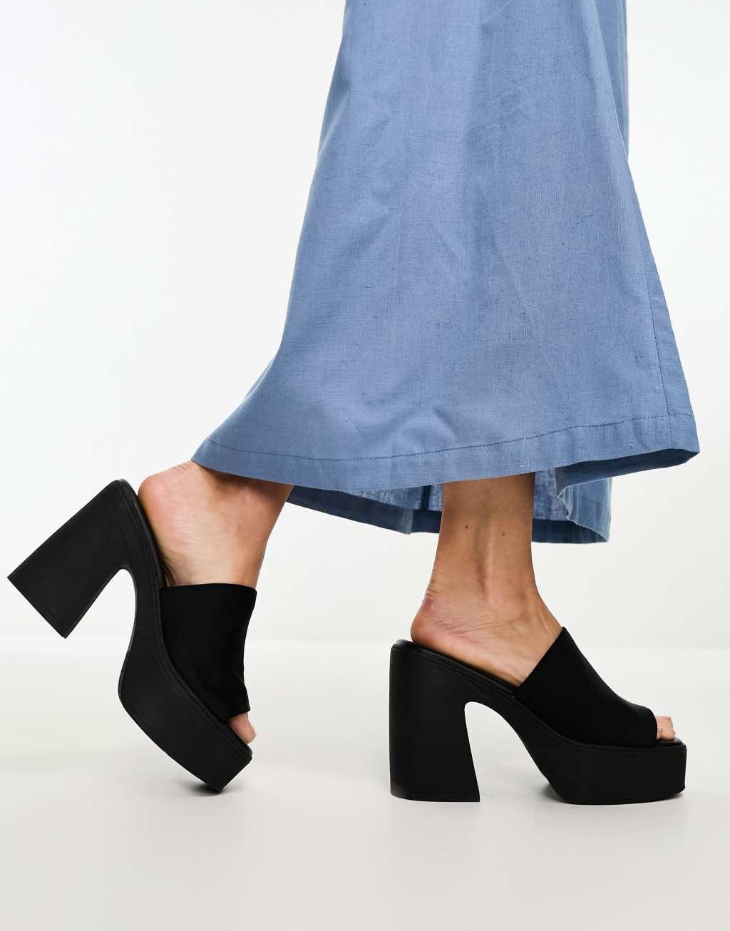 Aldo Maysee platform heeled mules in black  Product Image